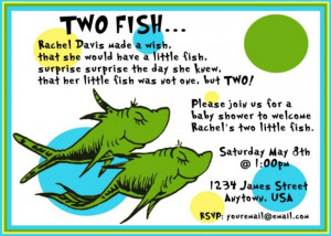 Dr. Seuss twins One Fish Two Fish Baby Shower Invitations and Matching ...