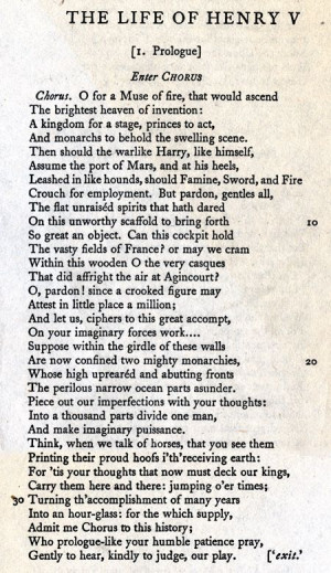 Prologue,Henry V~Oh for a muse of fire that would reach the uppermost ...