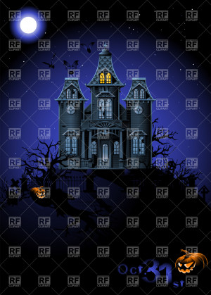 Halloween haunted house on the cemetery, download royalty-free vector