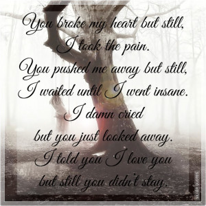 you broke my heart but still i took the pain you pushed me away but ...