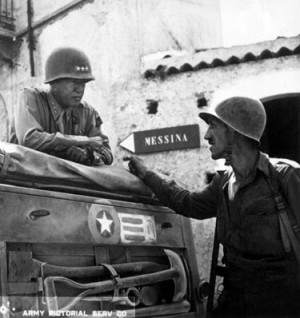 Patton Speaking with Lt. Col. Lyle Bernard, at Brolo, Circa 1943