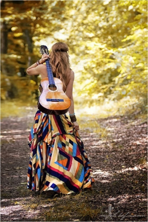 Senior Picture in Long Dress and Guitar