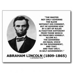 Abraham Lincoln Master Slave Self-Government Postcard