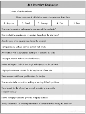 job interview evaluation form sample job interview evaluation form
