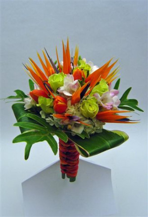 Wedding Bouquet with White Flowers and Birds of Paradise