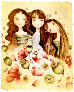 The 3 sisters vintage art print brown hair by ... | Kids ...