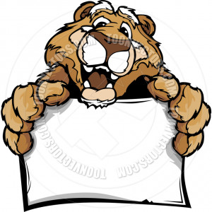 Cartoon Vector Image of a Happy Cute Cougar Mascot Holding Sign