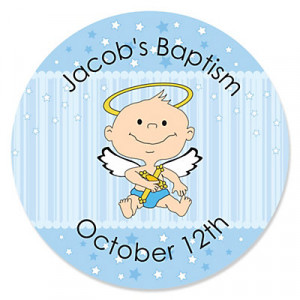 Angel Baby Boy - Personalized Baptism Sticker Labels - 24 ct