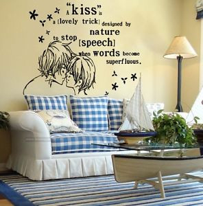 Hearts-Quotes-Couple-Kissing-Flower-Wall-Art-Sticker-Bedroom-Living ...