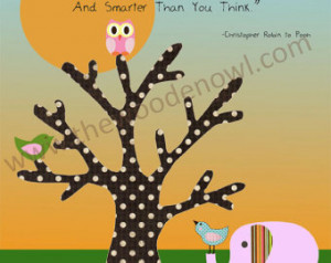 Elephant bird and owl 8x10 nursery print with Winnie the Pooh quote