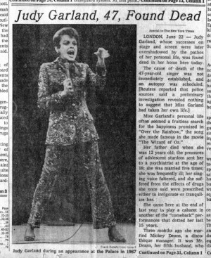 Judy Garland, 47, Found Dead - New York Times - June 22, 1969