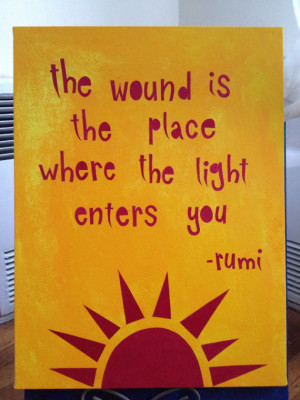 Rumi's Sun - 18 x 24 mixed media piece on bright yellow stretched ...