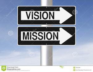 ... one way street signs on a pole indicating Vision and Mission