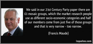 We said in our 21st Century Party paper there are 61 mosaic groups ...