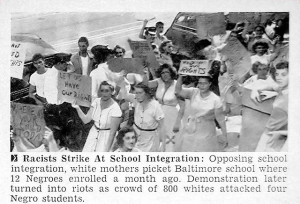 ... school. Violence flared in protest against desegregation ordered by
