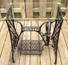 Antique Singer Cast Iron Treadle Base Sewing Machine Glass Top Table ...
