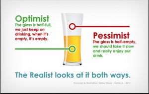 Optimism versus pessimism, and realism.