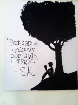 Books are magic quote black painted canvas