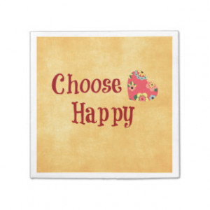 Choose Happy Quote with Retro Floral Heart Disposable Napkins