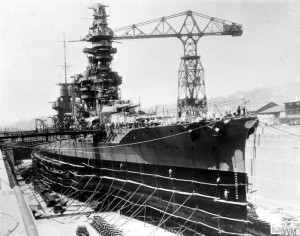 imperial japanese navy battleship fus in drydock kure japan april