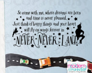 Peter Pan Never Never Land Quote Vinyl Wall Decal Lettering Nursery ...