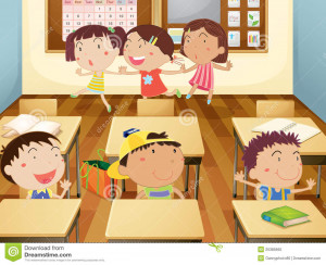 Abbildung, die der Kinder studieren im Klassenzimmer ist.