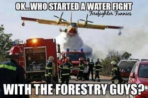 Who started a water fight with the forestry guys?