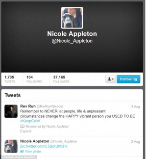 Nicole Appleton breaks her silence with inspirational tweet, three ...