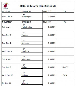 2014 2015 Miami Heat Schedule Printable