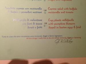 Ristorante M'ama! Photo: Lovely quote on the menu