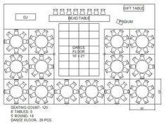 Wedding Reception layout with round tables More