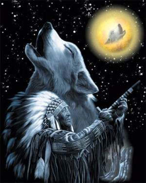 chief, with a howling wolf by his side