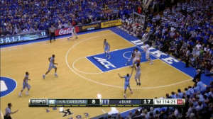 1H DUKE Q Cook made Three Point Jumper Assisted by T Jones