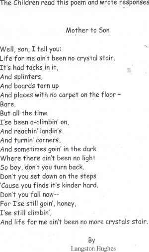 Poem - Mother To Son by, Langston Hughes: Poem, Langston Hugh
