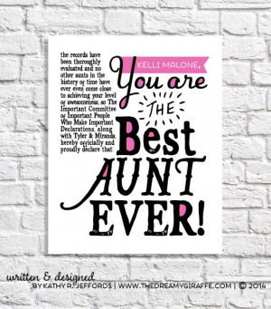 Best Aunt Ever Print. Personalized Aunt Gift From Nieces & Nephews ...