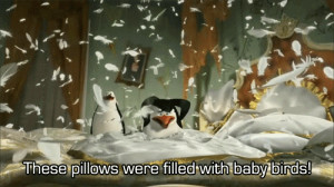 penguins of madagascar #cute #funny #gif #dreamworks #pillow fight