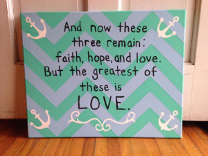 Bible verse chevron canvas painting // green and blue // anchor ...