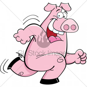 Cartoon Illustration Happy Running Pig