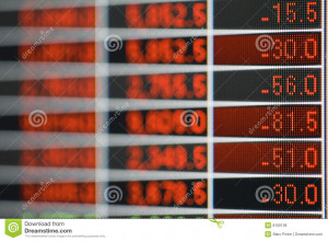 Financial stock prices quoted on computer screen. Macro close-up of ...