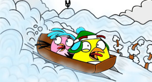 Chuck and Stella are chased by an avalanche.Look at them,they’re in ...