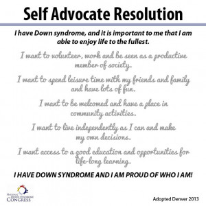 Self Advocate Resolution, via National Down Syndrome Congress