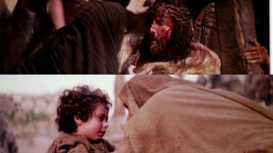 with people throwing stones and mocking Jesus Christ . And Jesus ...