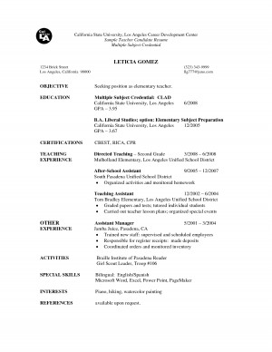 First Year Teacher Resume Samples
