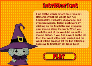 Play the word search Halloween game