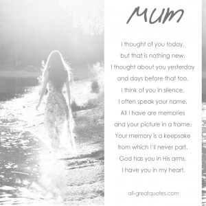 In Loving Memory Cards For Mom – I thought of you today, but that is ...