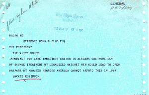 ... Jackie Robinson , the baseball hero , sent a telegram (external link