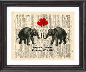 Elephant Love Art Print, Custom Art Print, Names and Date Art, Wedding ...