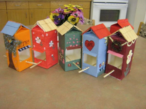 More milk carton bird feeders! Too cute! Great craft idea for kids or ...