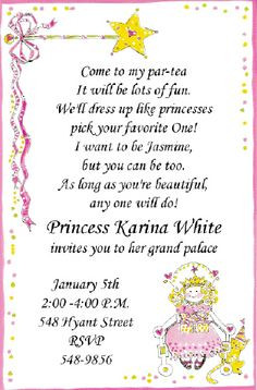Little Princess tea party invitations
