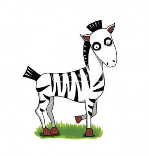 Cute cartoon zebra on green grass vector
